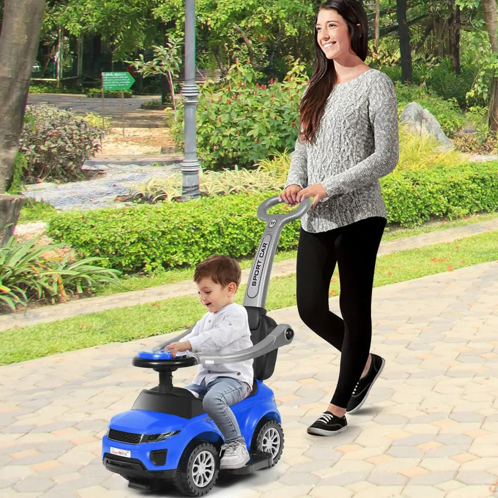 3 In 1 Ride on Push Car Toddler Stroller Sliding Car with Music-Blue - Blue - Push & Pedal Ride On Toys