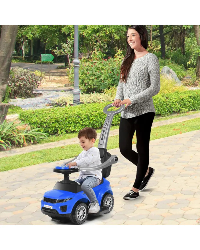 3 In 1 Ride on Push Car Toddler Stroller Sliding Car with Music-Blue - Blue - Push & Pedal Ride On Toys