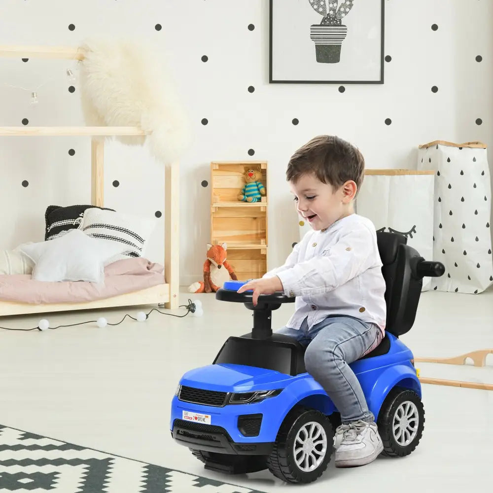 3 In 1 Ride on Push Car Toddler Stroller Sliding Car with Music-Blue - Blue - Push & Pedal Ride On Toys
