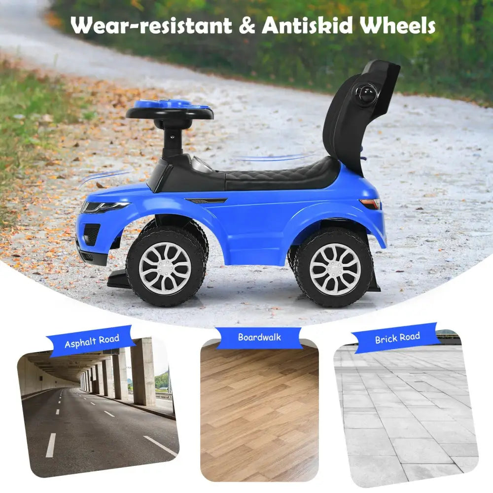 3 In 1 Ride on Push Car Toddler Stroller Sliding Car with Music-Blue - Blue - Push & Pedal Ride On Toys