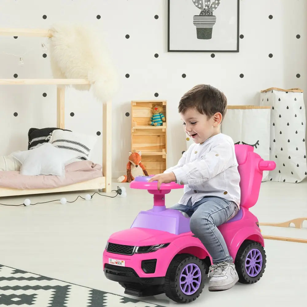 3 in 1 Ride on Push Car Toddler Stroller Sliding Car with Music-Pink - Pink - Push & Pedal Ride On Toys