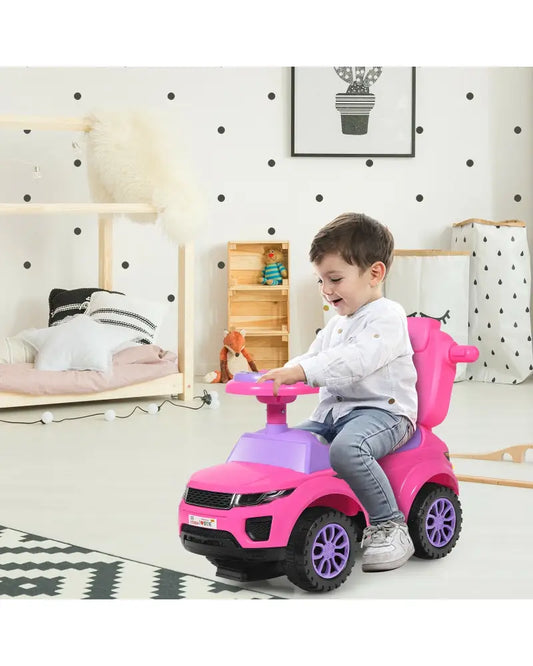3 in 1 Ride on Push Car Toddler Stroller Sliding Car with Music-Pink - Pink - Push & Pedal Ride On Toys