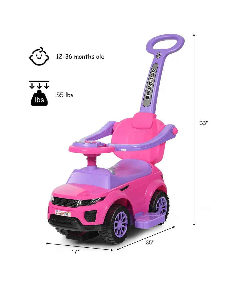 3 in 1 Ride on Push Car Toddler Stroller Sliding Car with Music-Pink - Pink - Push & Pedal Ride On Toys