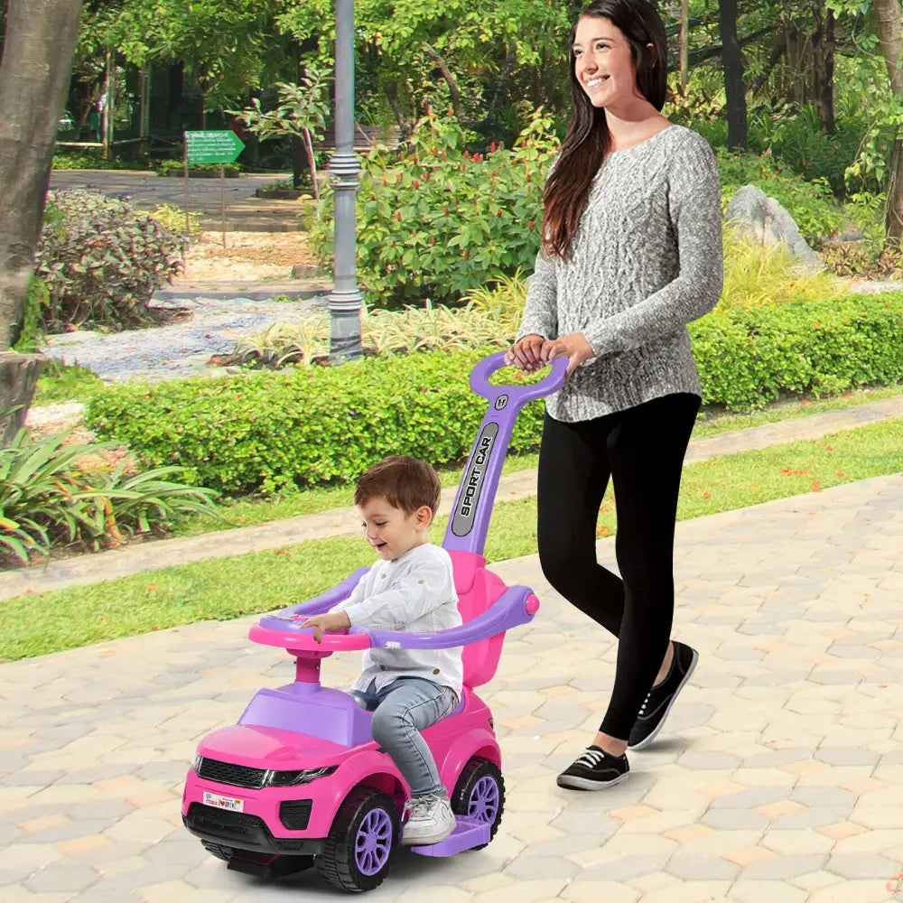 3 in 1 Ride on Push Car Toddler Stroller Sliding Car with Music-Pink - Pink - Push & Pedal Ride On Toys