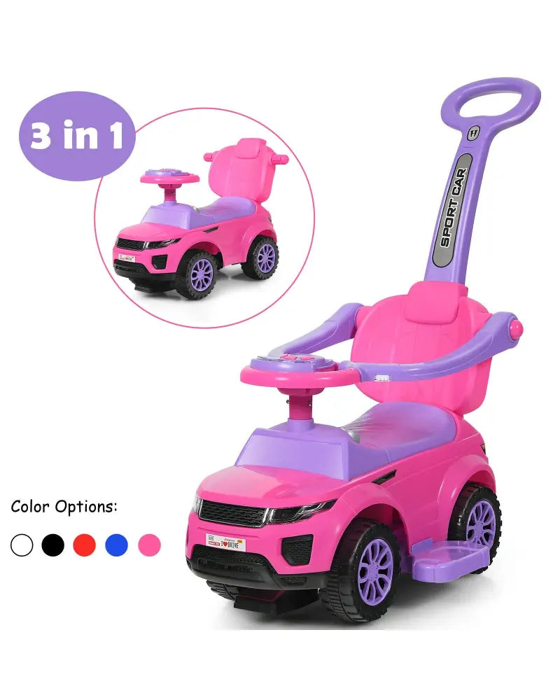 3 in 1 Ride on Push Car Toddler Stroller Sliding Car with Music-Pink - Pink - Push & Pedal Ride On Toys