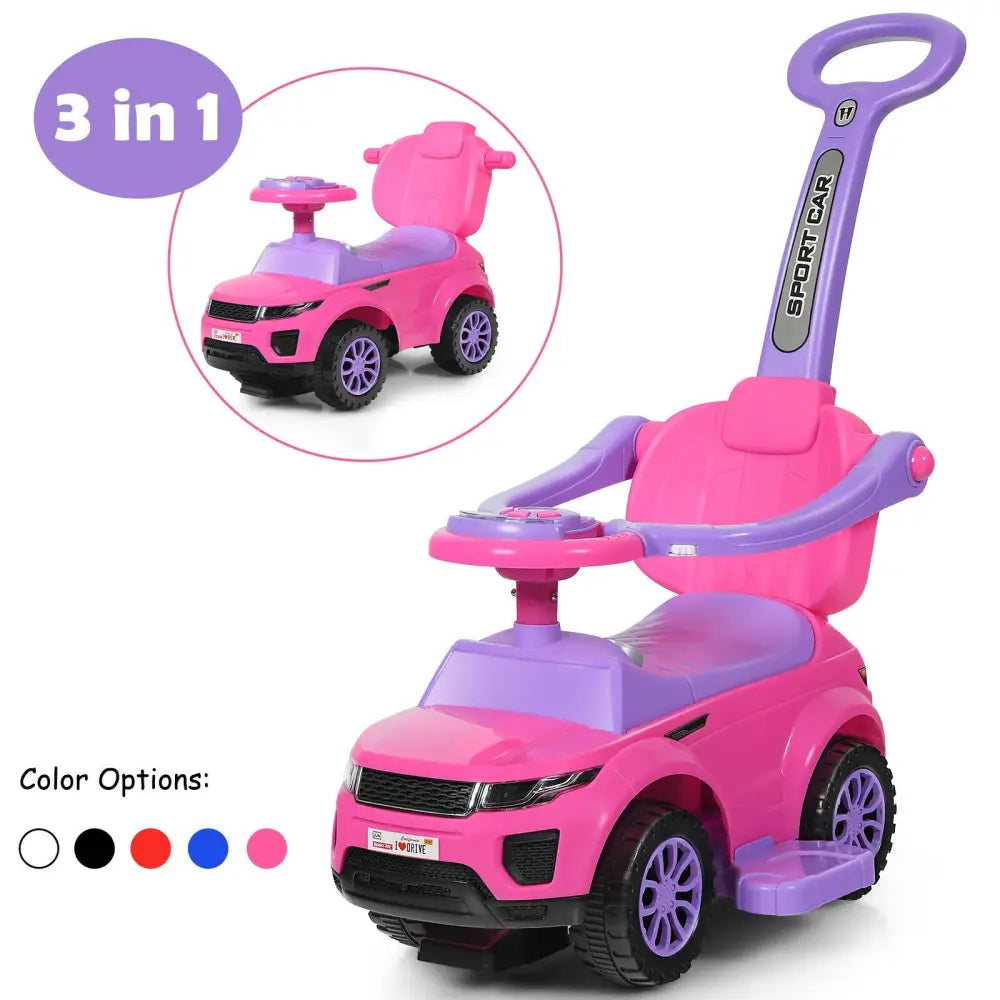 3 in 1 Ride on Push Car Toddler Stroller Sliding Car with Music-Pink - Pink - Push & Pedal Ride On Toys