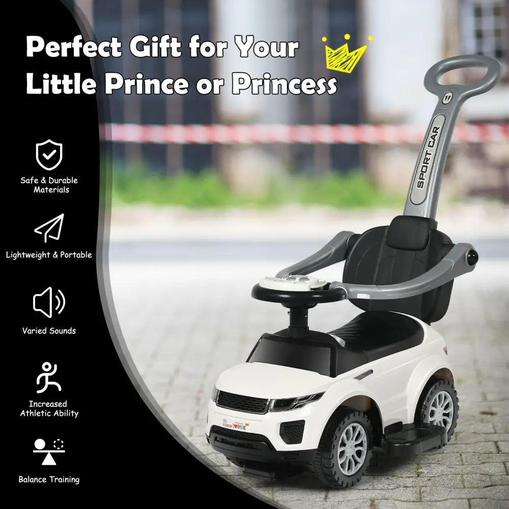 3 In 1 Ride on Push Car Toddler Stroller Sliding Car with Music-White - White - Push & Pedal Ride On Toys
