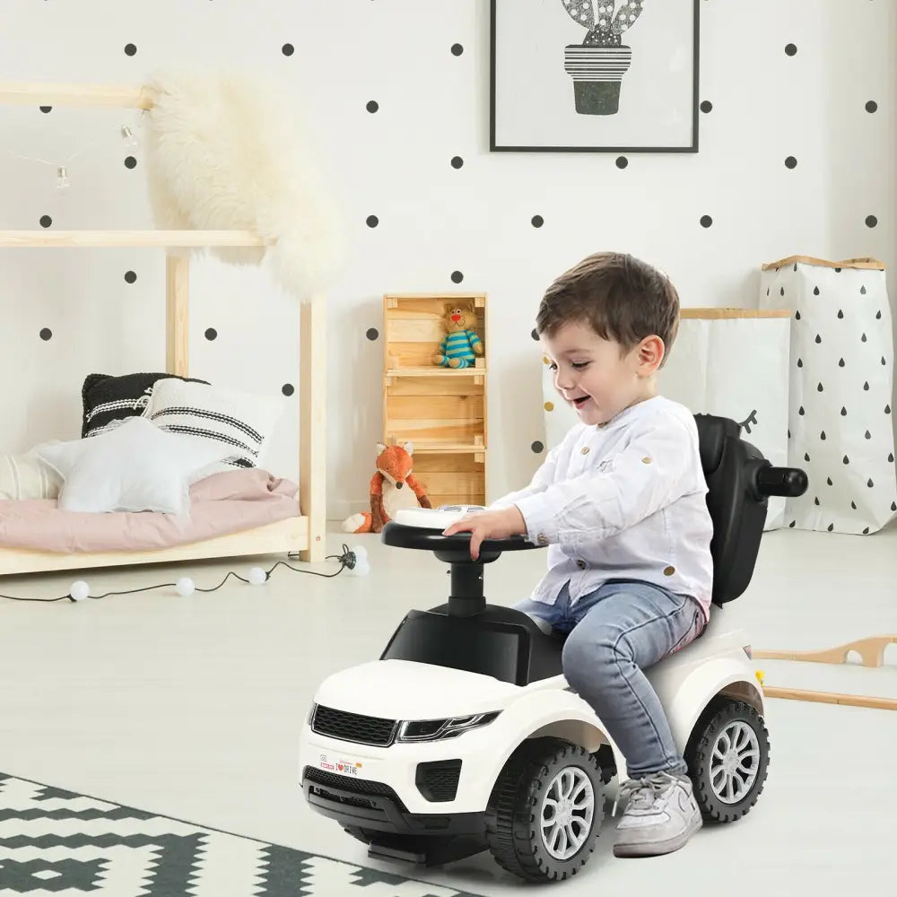 3 In 1 Ride on Push Car Toddler Stroller Sliding Car with Music-White - White - Push & Pedal Ride On Toys