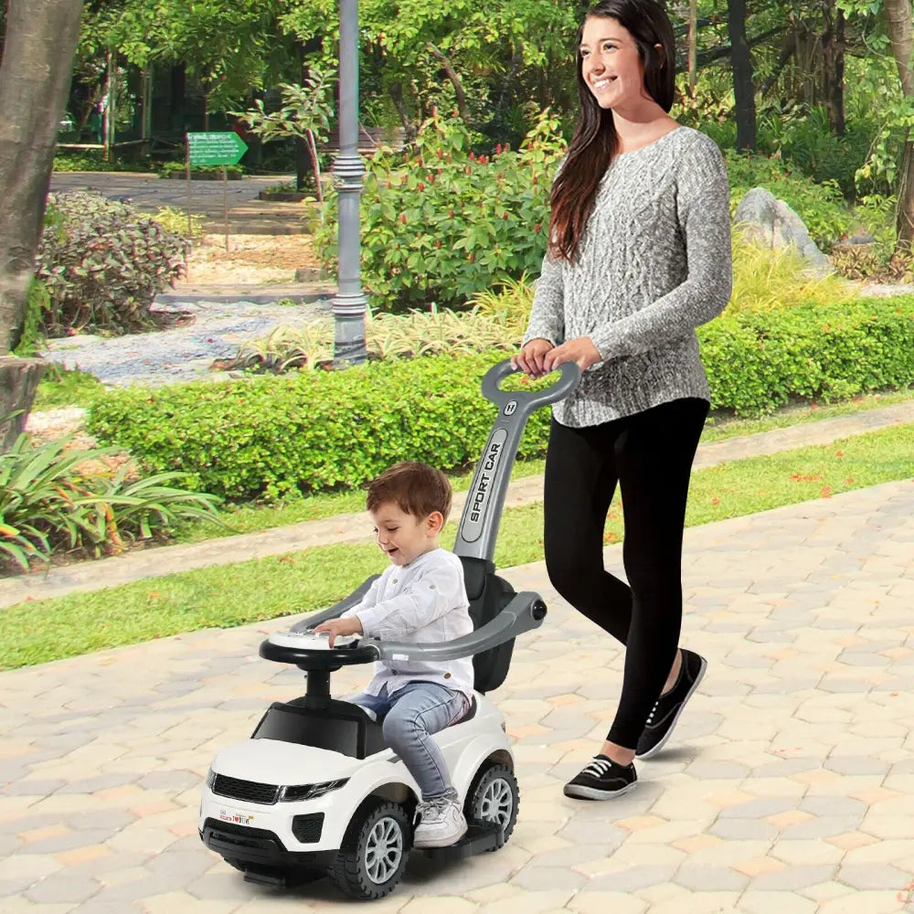3 In 1 Ride on Push Car Toddler Stroller Sliding Car with Music-White - White - Push & Pedal Ride On Toys