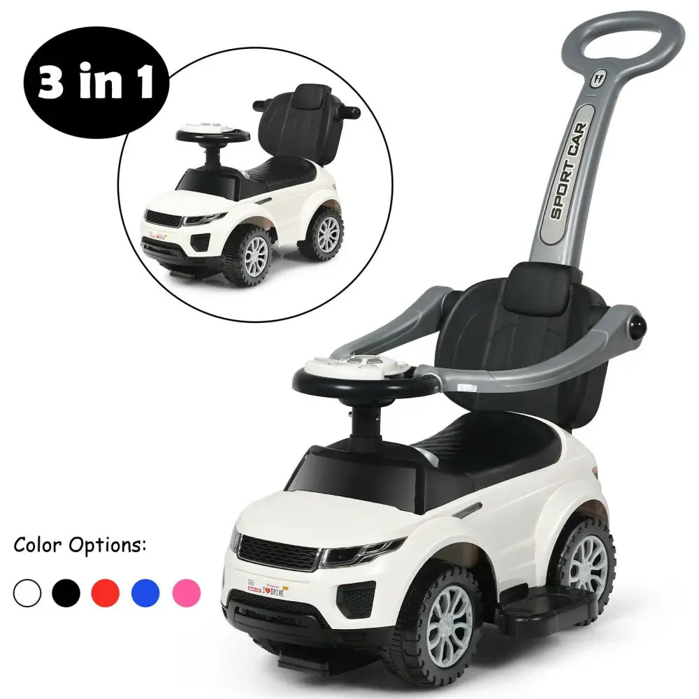 3 In 1 Ride on Push Car Toddler Stroller Sliding Car with Music-White - White - Push & Pedal Ride On Toys