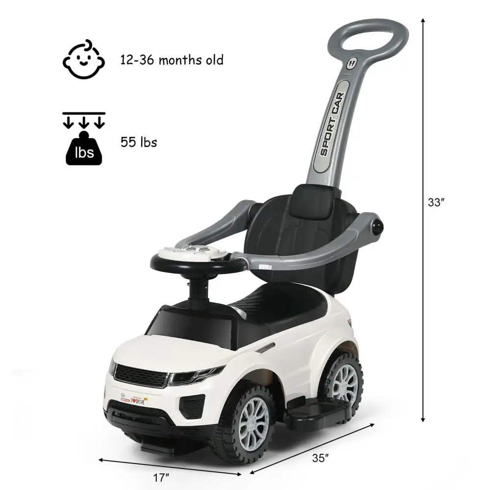 3 In 1 Ride on Push Car Toddler Stroller Sliding Car with Music-White - White - Push & Pedal Ride On Toys