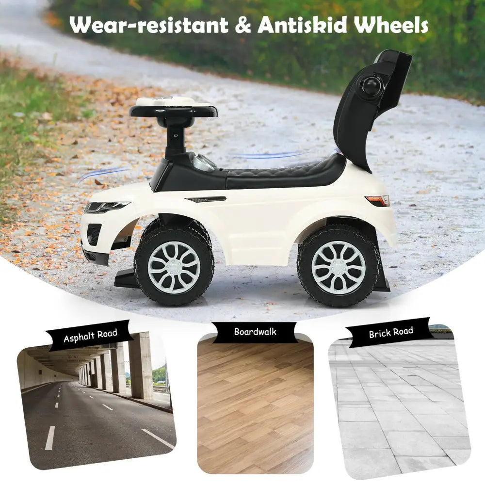 3 In 1 Ride on Push Car Toddler Stroller Sliding Car with Music-White - White - Push & Pedal Ride On Toys