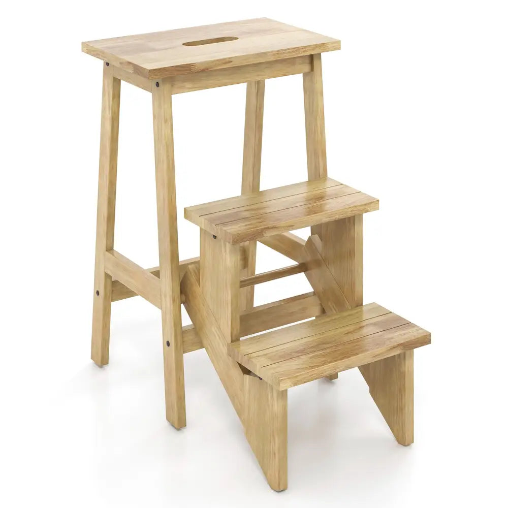 3-in-1 Rubber Wood Step Stool with Convenient Handle-Natural - Natural - Toddler & Kids Furniture