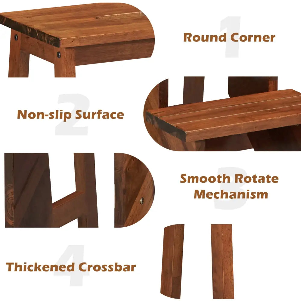 3-in-1 Rubber Wood 3 Tier Folding Step Stool Ladder Storage Shelf-Brown - Coffee - Toddler & Kids Furniture