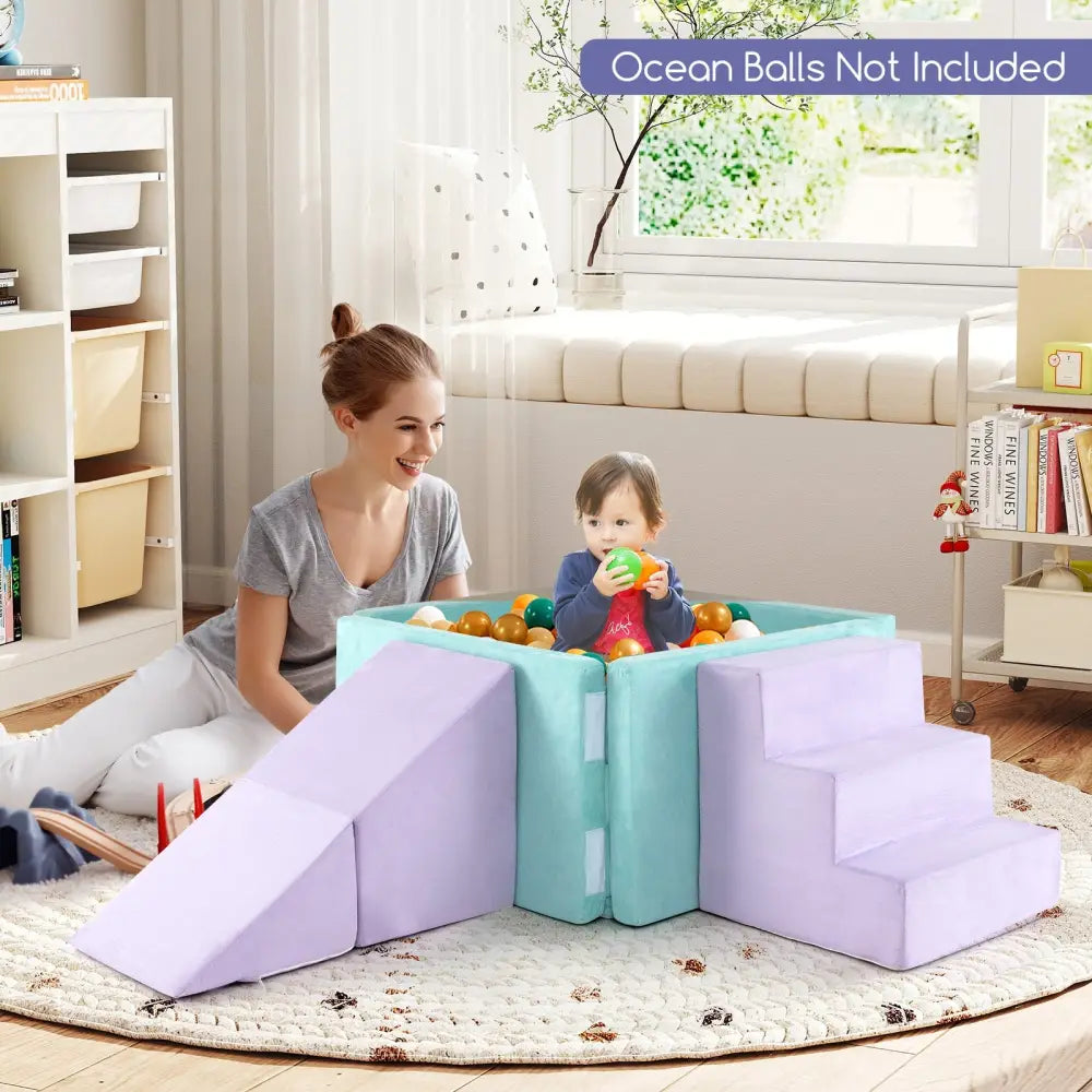 3-in-1 Suede Fabric Soft Play Set Foam Climbing Blocks for Toddlers-Purple - Purple - Climbers & Slides