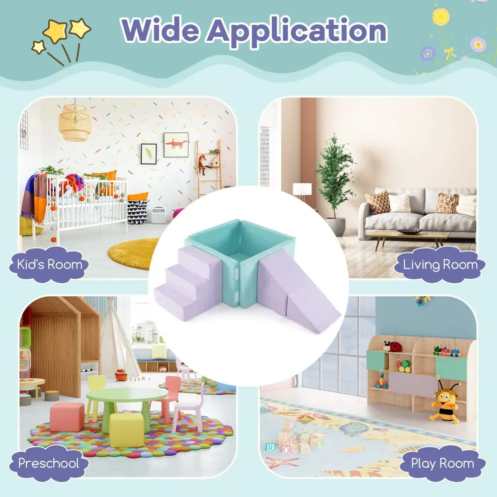 3-in-1 Suede Fabric Soft Play Set Foam Climbing Blocks for Toddlers-Purple - Purple - Climbers & Slides
