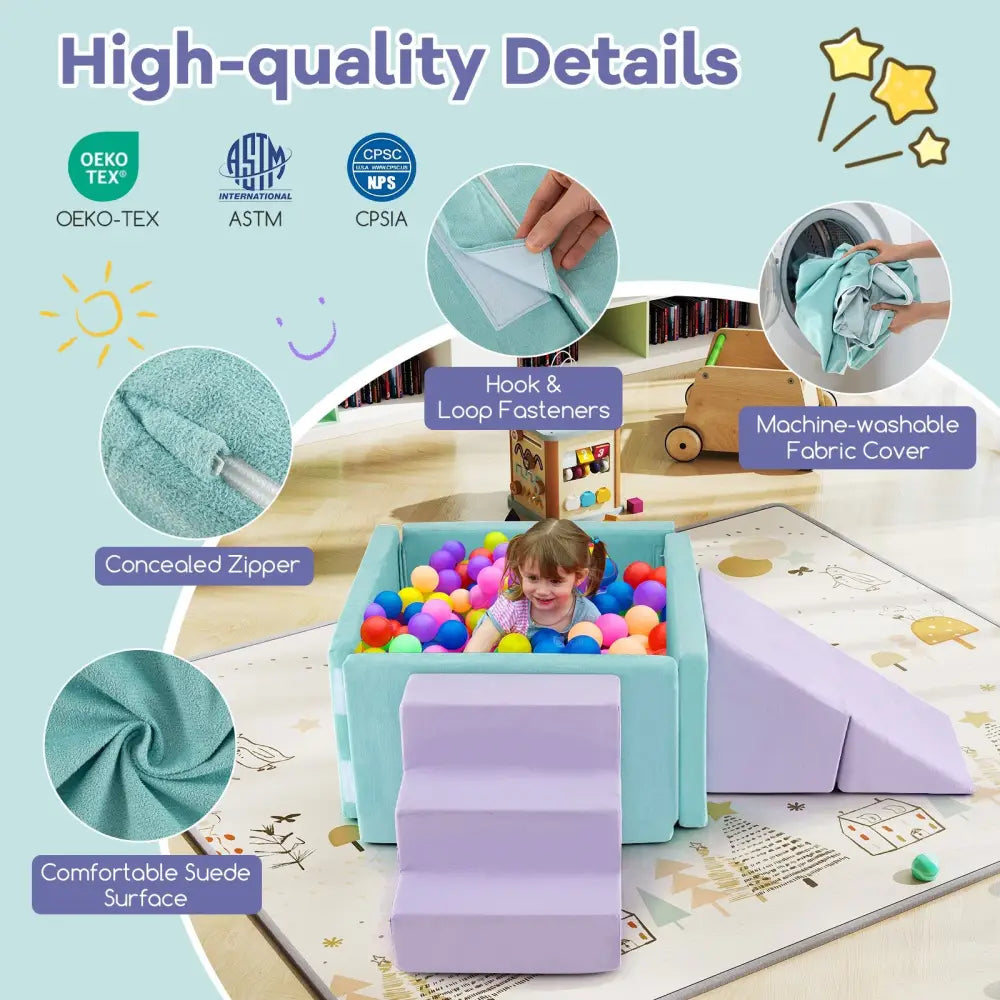 3-in-1 Suede Fabric Soft Play Set Foam Climbing Blocks for Toddlers-Purple - Purple - Climbers & Slides