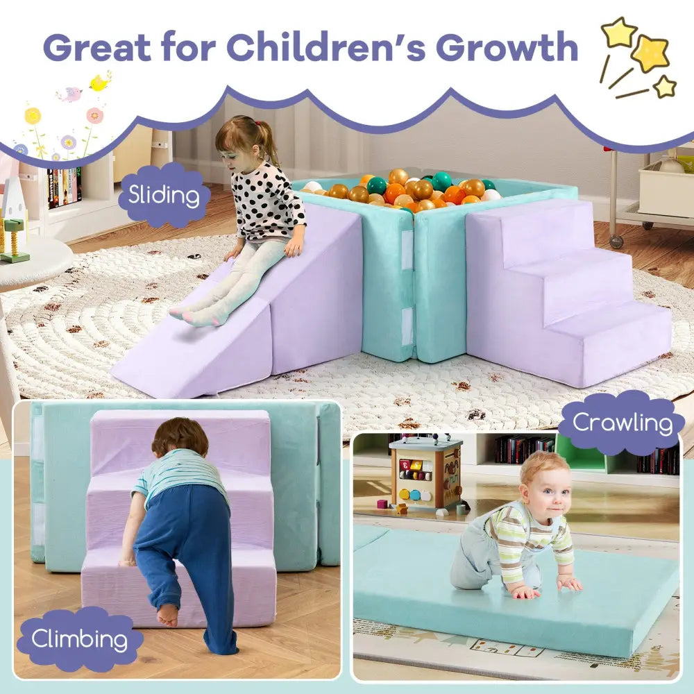 3-in-1 Suede Fabric Soft Play Set Foam Climbing Blocks for Toddlers-Purple - Purple - Climbers & Slides