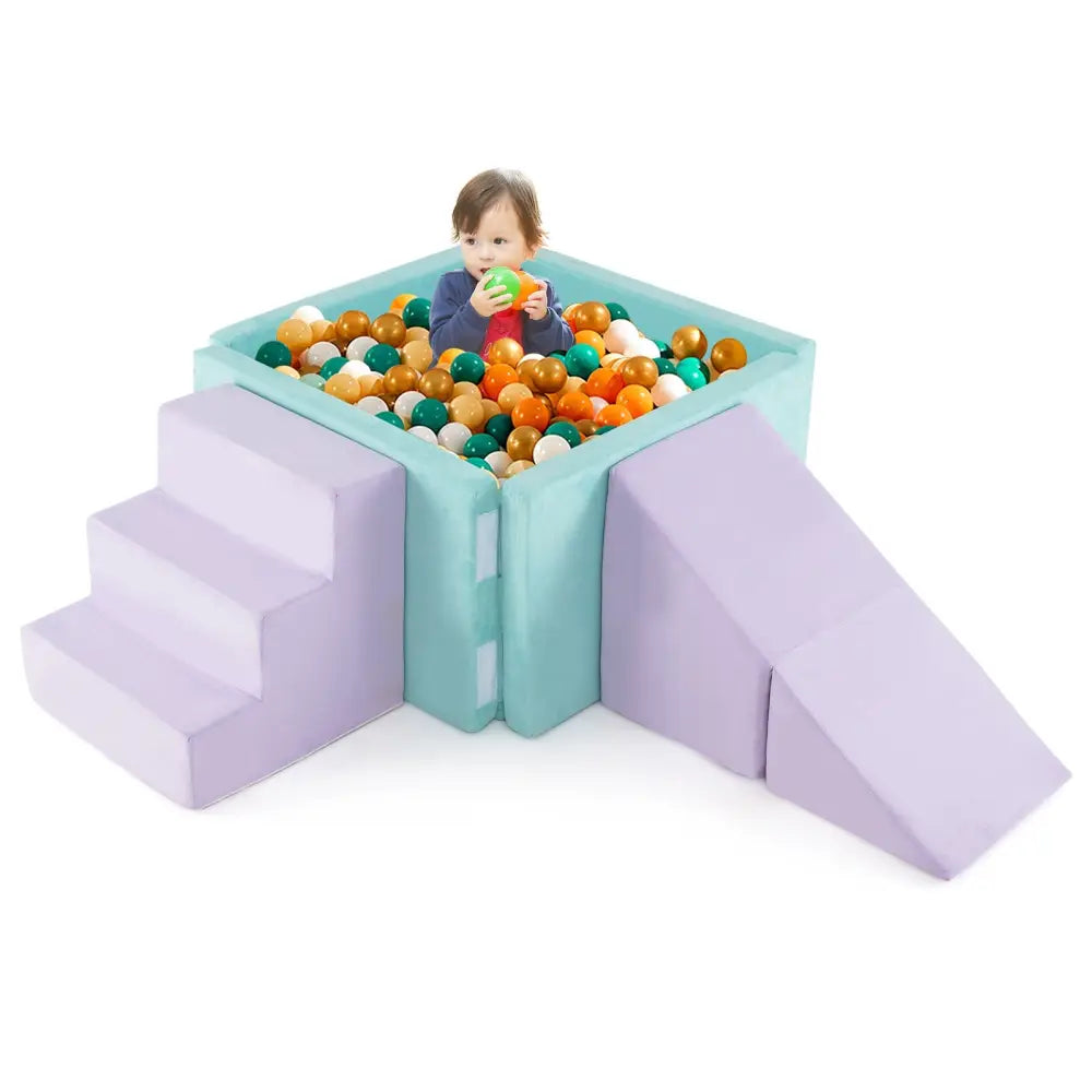 3-in-1 Suede Fabric Soft Play Set Foam Climbing Blocks for Toddlers-Purple - Purple - Climbers & Slides