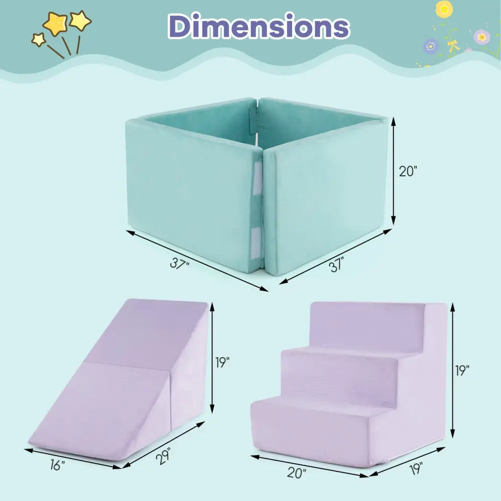3-in-1 Suede Fabric Soft Play Set Foam Climbing Blocks for Toddlers-Purple - Purple - Climbers & Slides