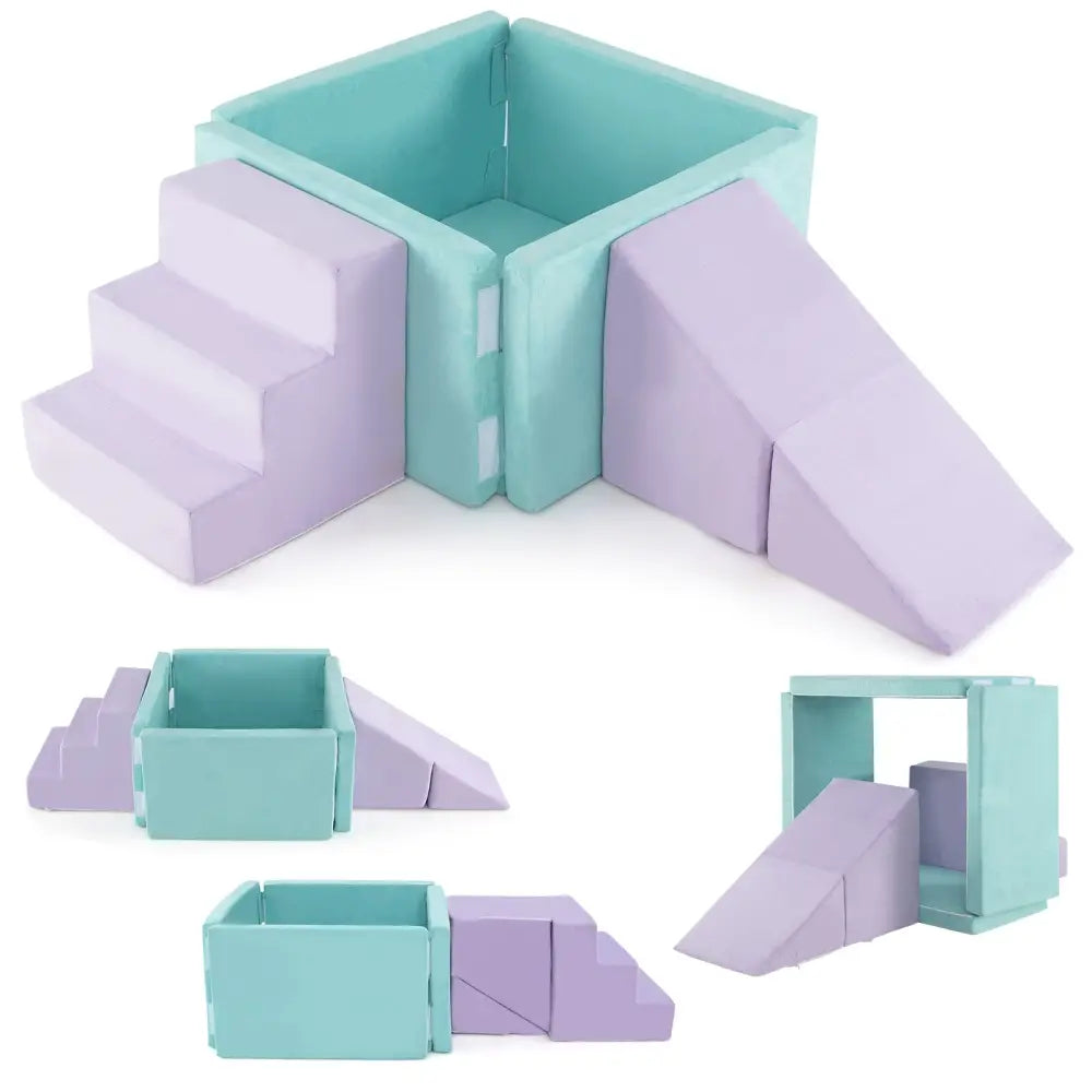 3-in-1 Suede Fabric Soft Play Set Foam Climbing Blocks for Toddlers-Purple - Purple - Climbers & Slides