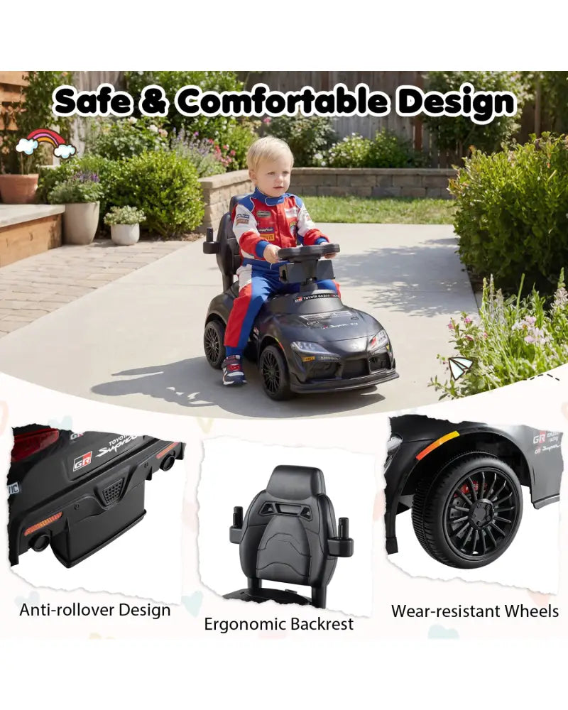 3-in-1 Toyota Licensed Foot-to-Floor Stroller Sliding Walking Toy-Black - Black - Push & Pedal Ride On Toys