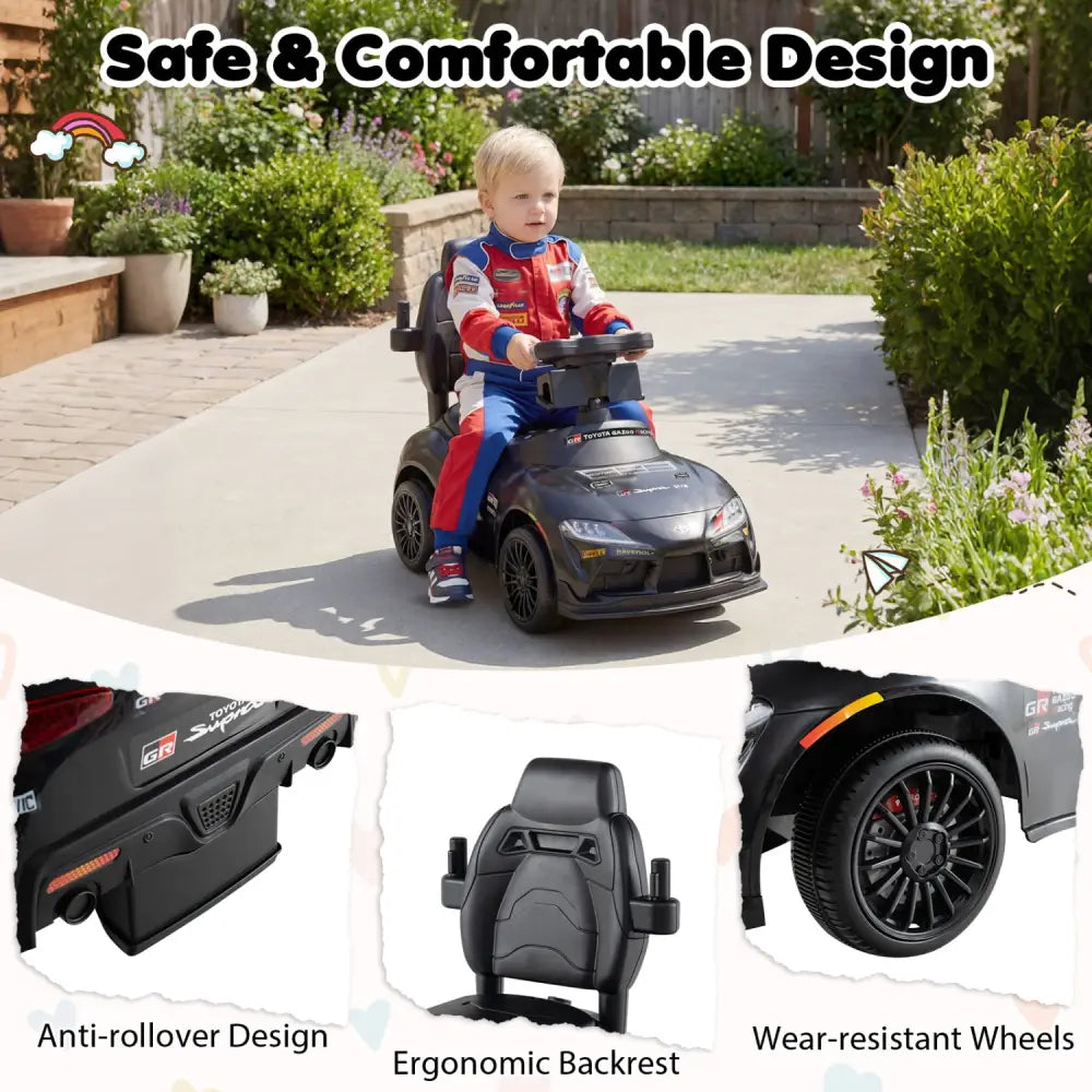 3-in-1 Toyota Licensed Foot-to-Floor Stroller Sliding Walking Toy-Black - Black - Push & Pedal Ride On Toys
