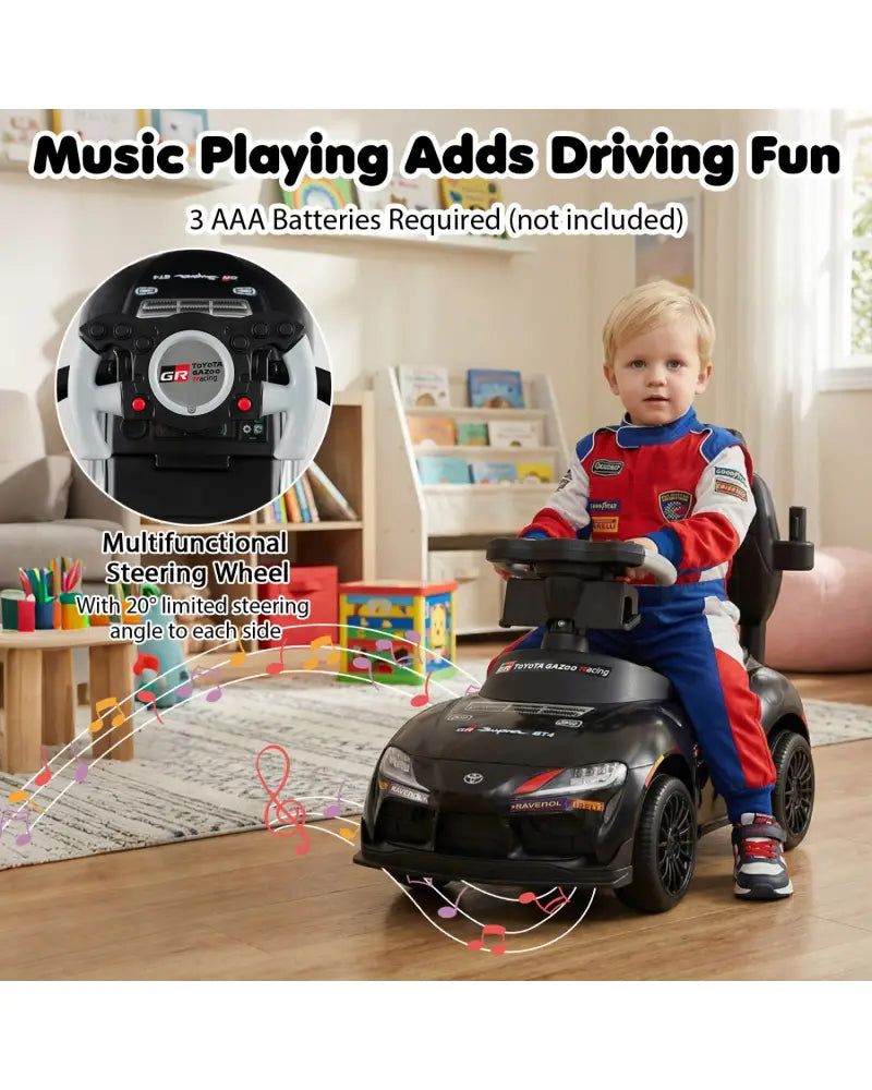 3-in-1 Toyota Licensed Foot-to-Floor Stroller Sliding Walking Toy-Black - Black - Push & Pedal Ride On Toys