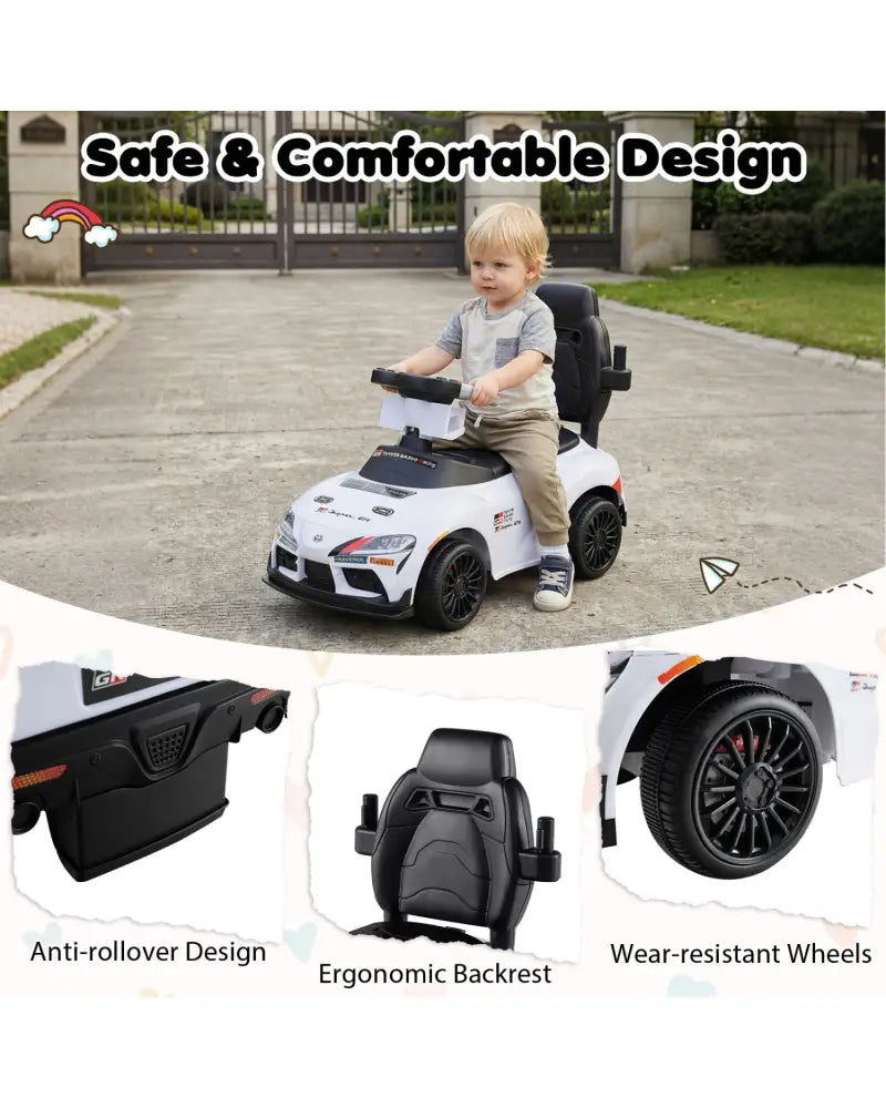 3-in-1 Toyota Licensed Foot-to-Floor Stroller Sliding Walking Toy-White - White - Push & Pedal Ride On Toys