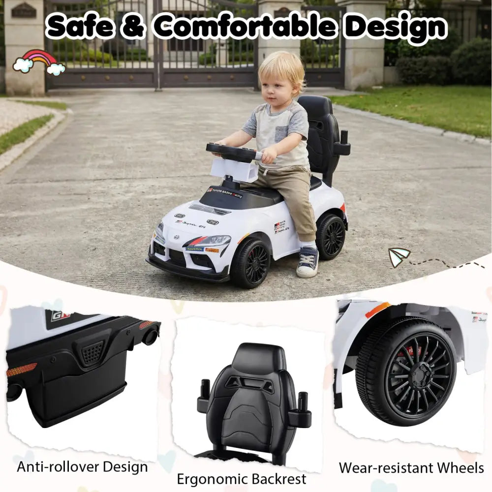 3-in-1 Toyota Licensed Foot-to-Floor Stroller Sliding Walking Toy-White - White - Push & Pedal Ride On Toys