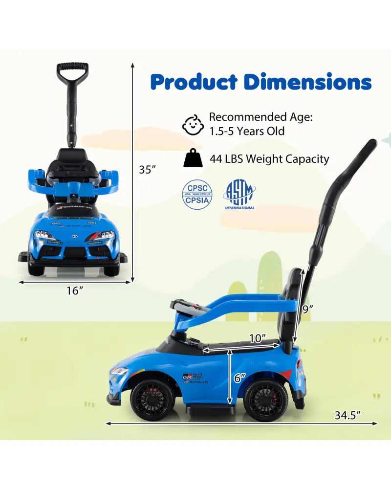 3-in-1 Toyota Licensed Foot-to-Floor Stroller Sliding Walking Toy-Blue - Blue - Push & Pedal Ride On Toys