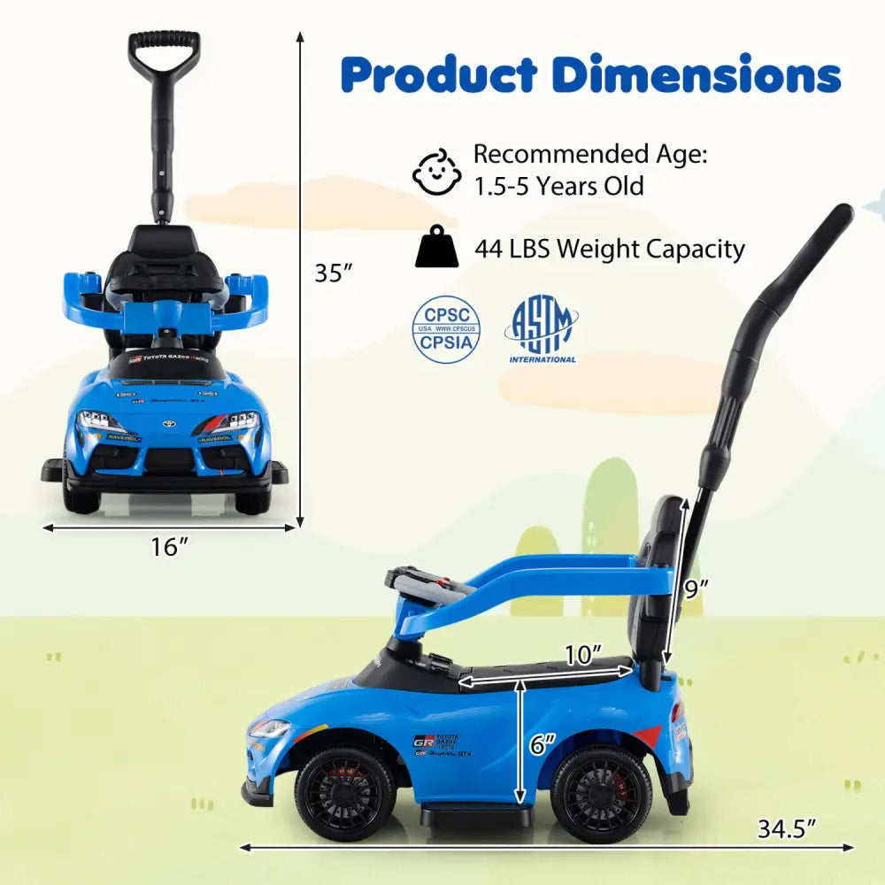 3-in-1 Toyota Licensed Foot-to-Floor Stroller Sliding Walking Toy-Blue - Blue - Push & Pedal Ride On Toys