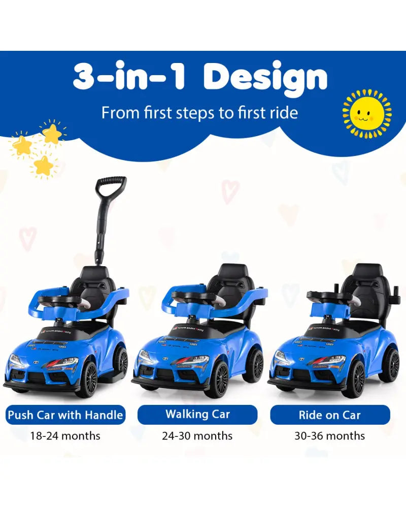 3-in-1 Toyota Licensed Foot-to-Floor Stroller Sliding Walking Toy-Blue - Blue - Push & Pedal Ride On Toys