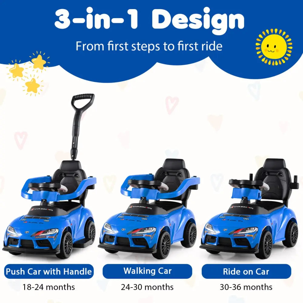 3-in-1 Toyota Licensed Foot-to-Floor Stroller Sliding Walking Toy-Blue - Blue - Push & Pedal Ride On Toys