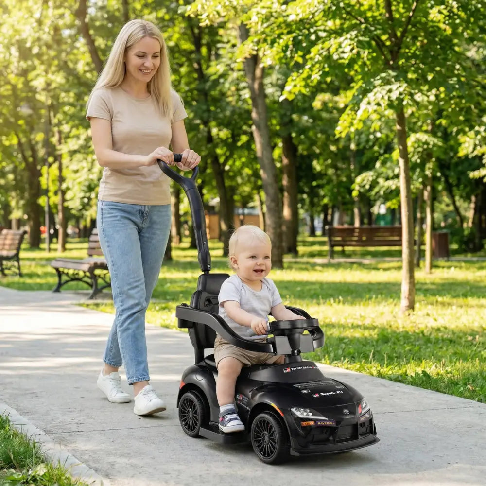 3-in-1 Toyota Licensed Foot-to-Floor Stroller Sliding Walking Toy-Black - Black - Push & Pedal Ride On Toys