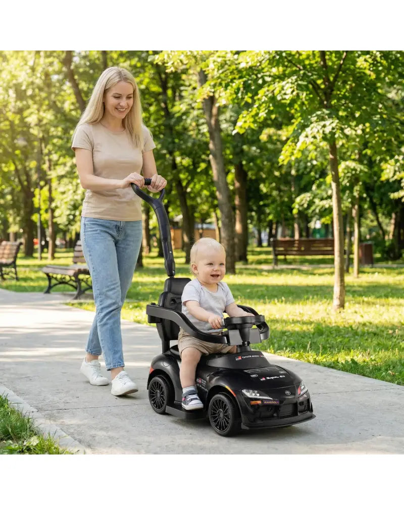 3-in-1 Toyota Licensed Foot-to-Floor Stroller Sliding Walking Toy-Black - Black - Push & Pedal Ride On Toys