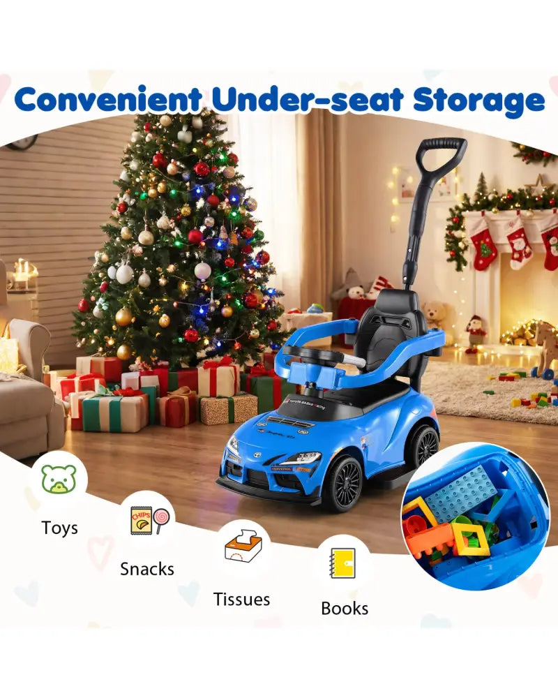 3-in-1 Toyota Licensed Foot-to-Floor Stroller Sliding Walking Toy-Blue - Blue - Push & Pedal Ride On Toys