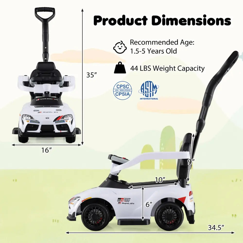 3-in-1 Toyota Licensed Foot-to-Floor Stroller Sliding Walking Toy-White - White - Push & Pedal Ride On Toys