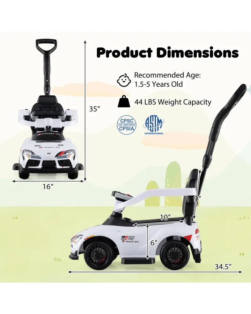 3-in-1 Toyota Licensed Foot-to-Floor Stroller Sliding Walking Toy-White - White - Push & Pedal Ride On Toys