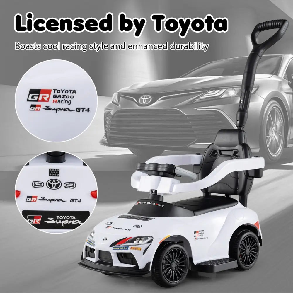 3-in-1 Toyota Licensed Foot-to-Floor Stroller Sliding Walking Toy-White - White - Push & Pedal Ride On Toys
