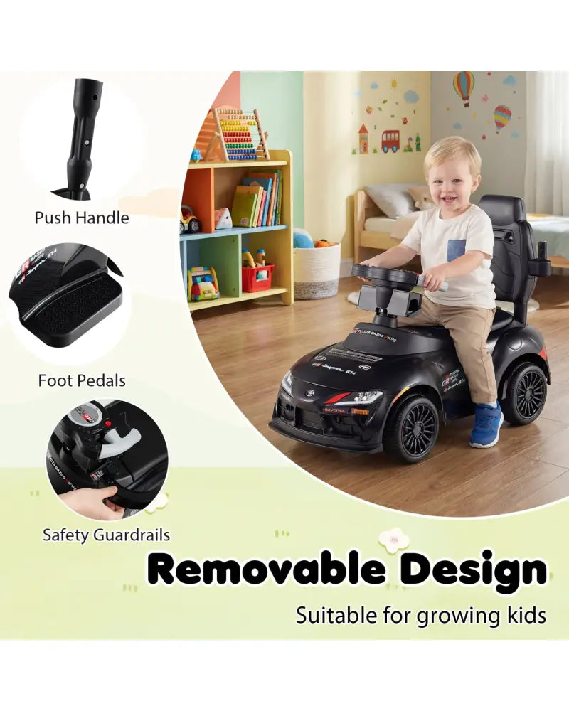 3-in-1 Toyota Licensed Foot-to-Floor Stroller Sliding Walking Toy-Black - Black - Push & Pedal Ride On Toys
