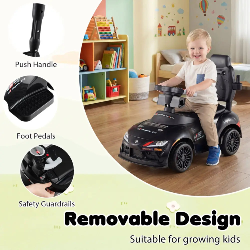 3-in-1 Toyota Licensed Foot-to-Floor Stroller Sliding Walking Toy-Black - Black - Push & Pedal Ride On Toys