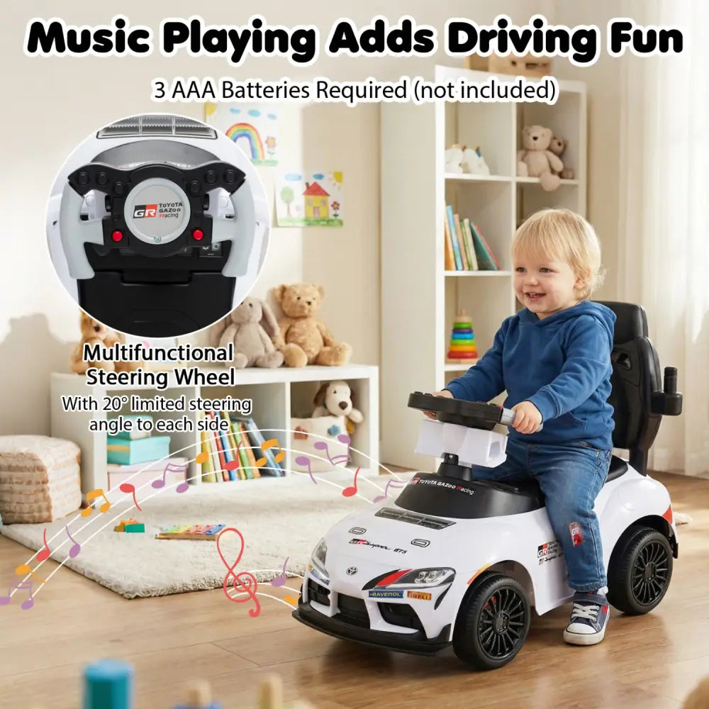 3-in-1 Toyota Licensed Foot-to-Floor Stroller Sliding Walking Toy-White - White - Push & Pedal Ride On Toys