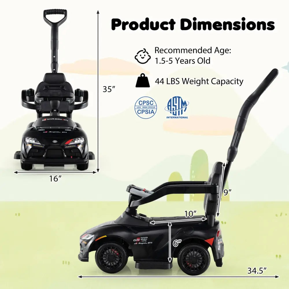 3-in-1 Toyota Licensed Foot-to-Floor Stroller Sliding Walking Toy-Black - Black - Push & Pedal Ride On Toys