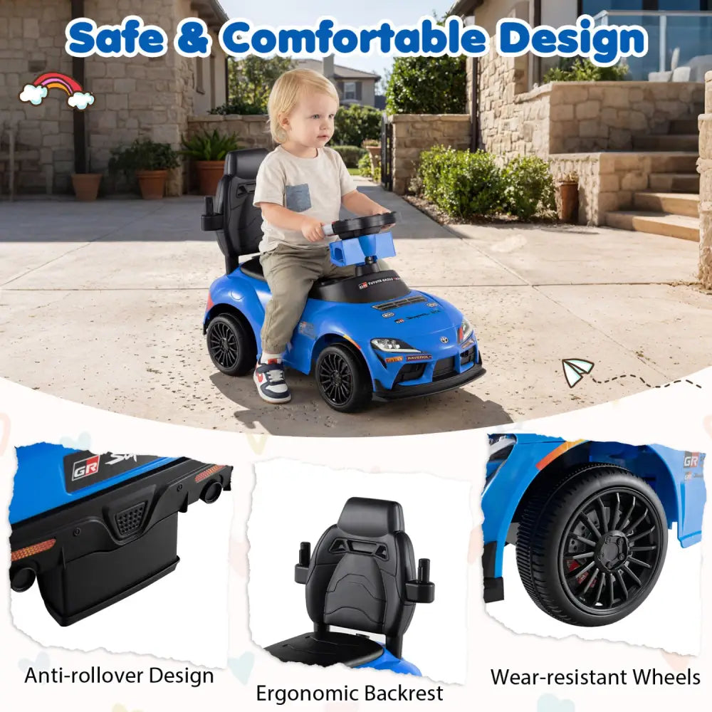 3-in-1 Toyota Licensed Foot-to-Floor Stroller Sliding Walking Toy-Blue - Blue - Push & Pedal Ride On Toys