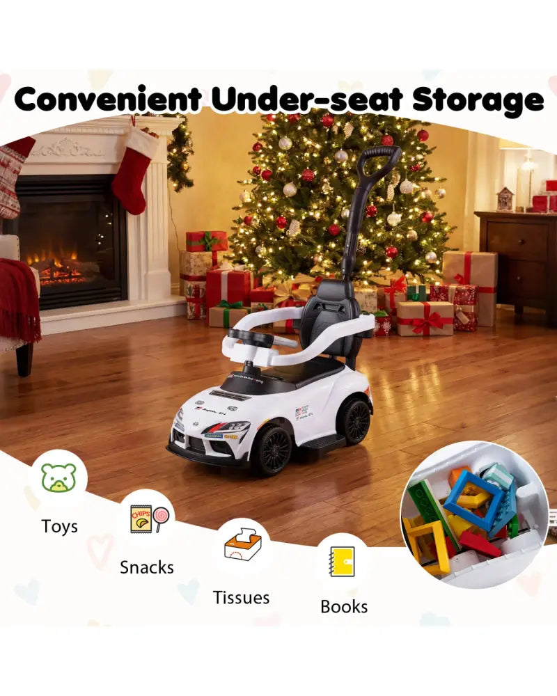 3-in-1 Toyota Licensed Foot-to-Floor Stroller Sliding Walking Toy-White - White - Push & Pedal Ride On Toys