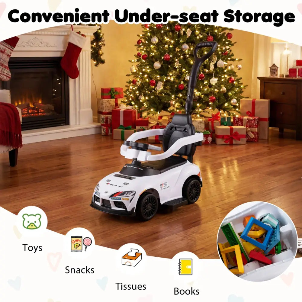 3-in-1 Toyota Licensed Foot-to-Floor Stroller Sliding Walking Toy-White - White - Push & Pedal Ride On Toys