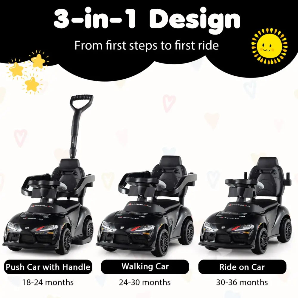 3-in-1 Toyota Licensed Foot-to-Floor Stroller Sliding Walking Toy-Black - Black - Push & Pedal Ride On Toys