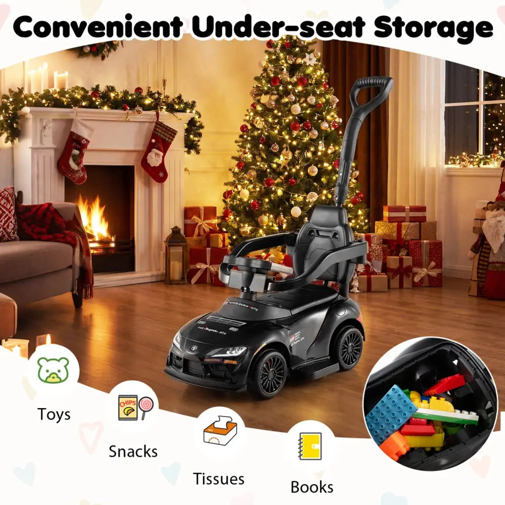 3-in-1 Toyota Licensed Foot-to-Floor Stroller Sliding Walking Toy-Black - Black - Push & Pedal Ride On Toys
