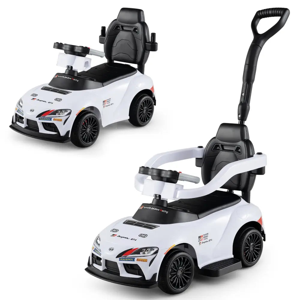 3-in-1 Toyota Licensed Foot-to-Floor Stroller Sliding Walking Toy-White - White - Push & Pedal Ride On Toys